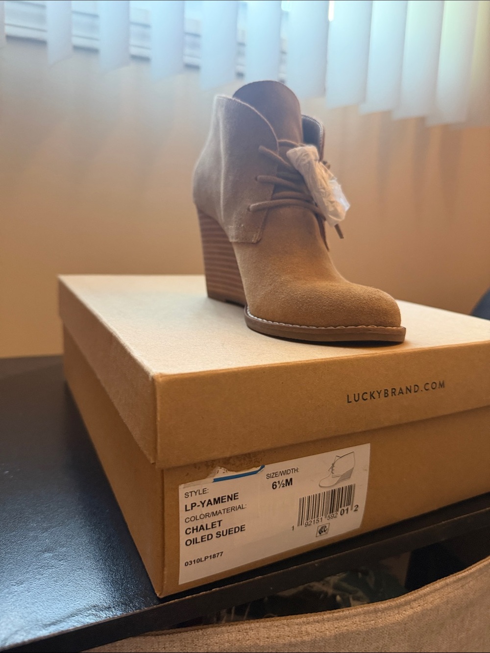 Lucky Brand Tan Suede Lace-Up Ankle Bootie